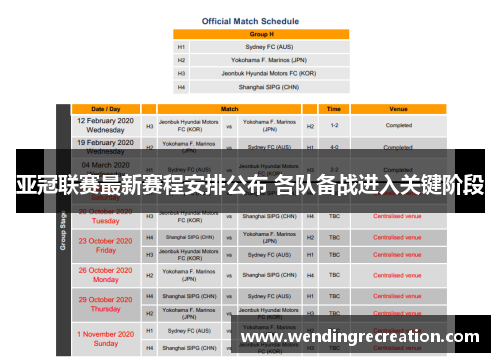亚冠联赛最新赛程安排公布 各队备战进入关键阶段